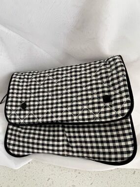 Sezane Black and White Gingham Quilted Clutch